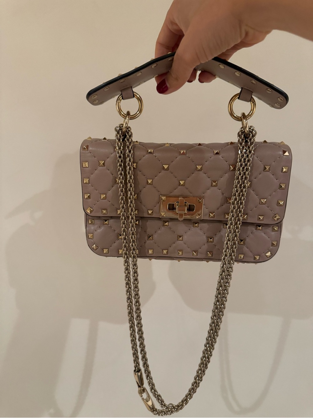 Valentino Garavani Quilted Rockstud Crossbody Bag in Taupe - Picture 3 of 6